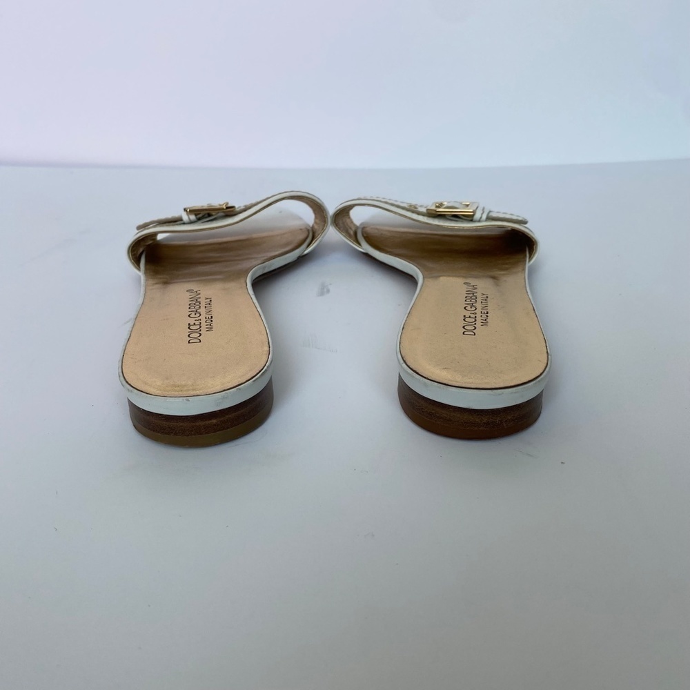 DOLCE & Gabbana White Leather Slides - Picture 3 of 4